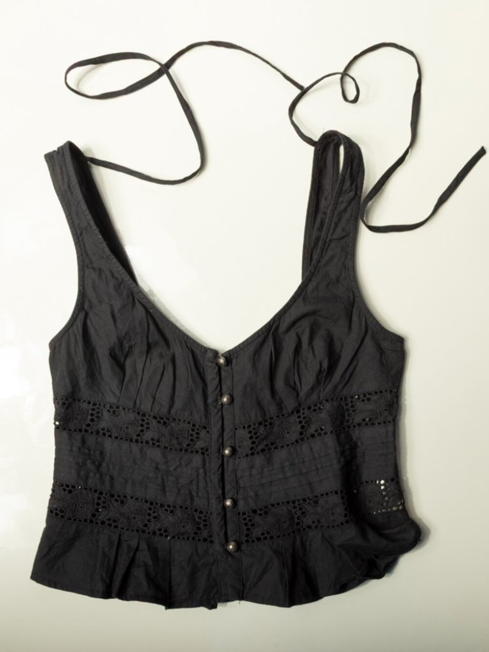 Free People Kianna Eyelet Lace Corset Tank Top Black Halter XS